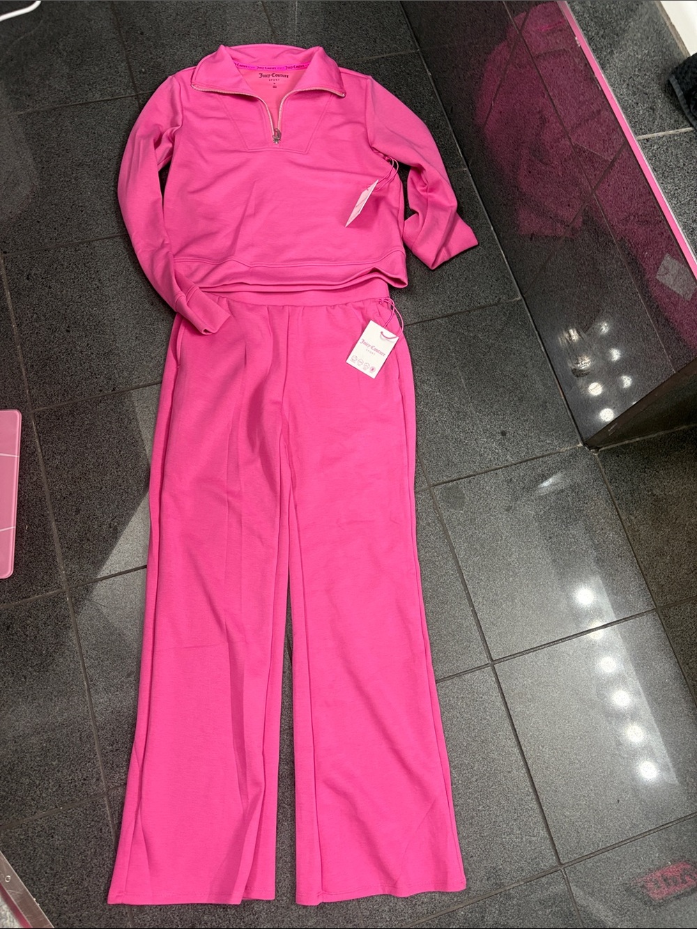 Juicy Couture Hot Pink Quarter-Zip Top & Wide-Leg Joggers Set